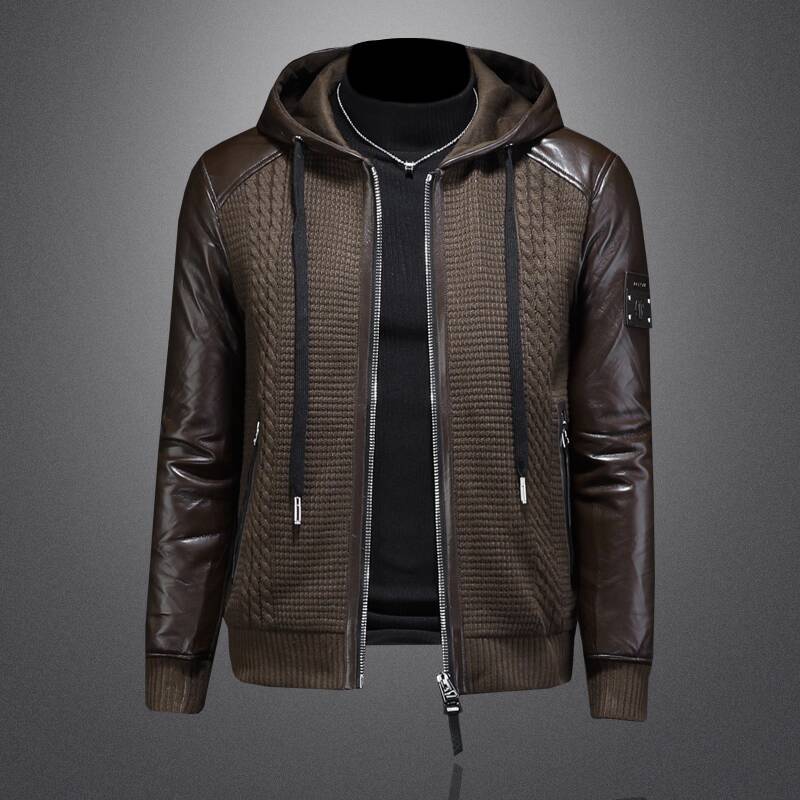 Down Jacket Packable - เสื้อแจ็คเก็ตฤดูหนาวผู้ชาย แจ็คเก็ตขนเป็ดผู้ชาย 2025 เสื้อแจ็คเก็ตหนังถักผสมผสานสำหรับผู้ชายฤดูใบไม้ร่วง เสื้อแจ็คเก็ตมีฮู้ด เสื้อโค้ทขนเป็ด