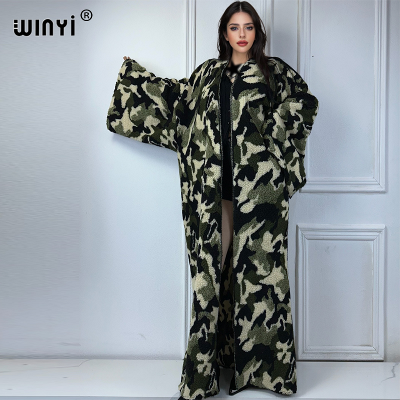 Wool Coat Peacoat - WINYI Camouflage แอฟริกาสตรีหลวมเสื้อฤดูหนาวยาวลงเสื้อสเวตเตอร์ถักหรูหราเสื้อผ้ากิโมโน abaya ดูไบ luxur