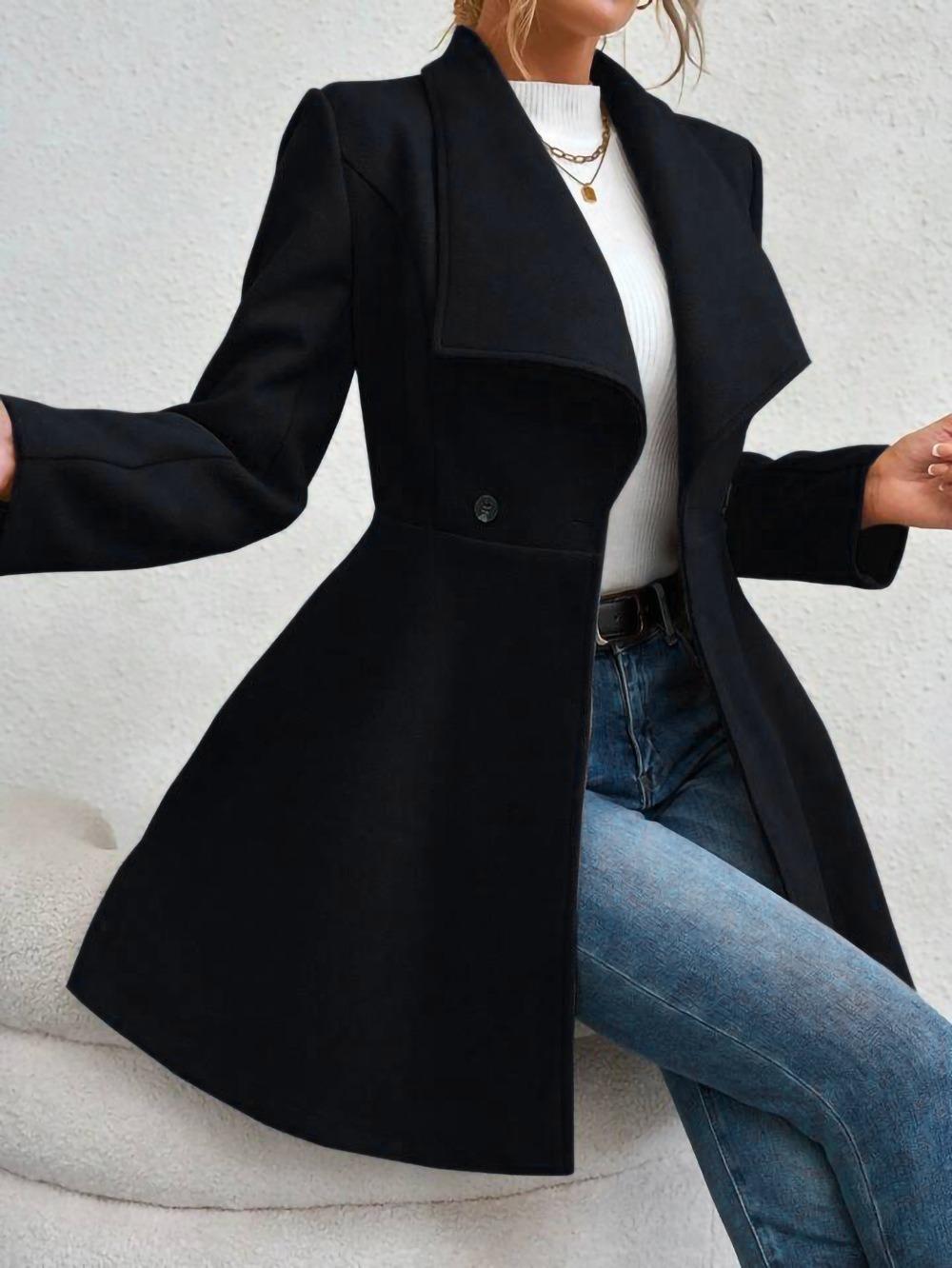 เสื้อโค้ทขนสัตว์ทรงเข้ารูป ปกบ - Wool Coat Peacoat บทวิจารณ์และราคา