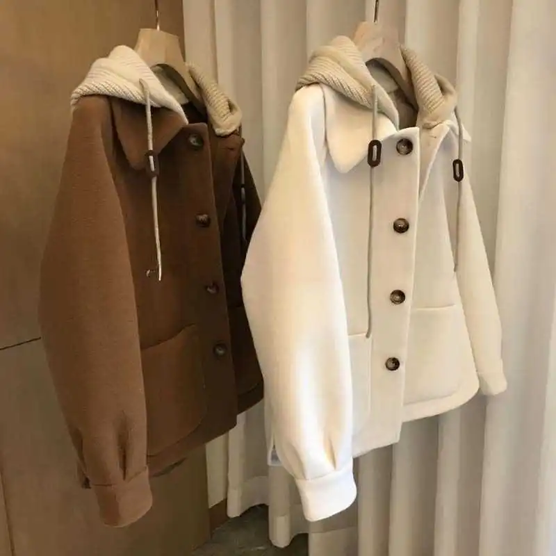 ผู้หญิงHoodedเสื้อขนสัตว์2025ฤ - Wool Coat Peacoat บทวิจารณ์และราคา