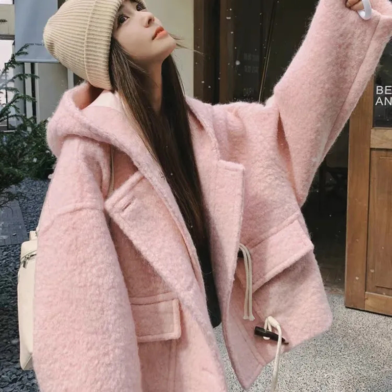 เสื้อโค้ทขนสัตว์สีชมพูแบบมีฮู้ - Wool Coat Peacoat บทวิจารณ์และราคา